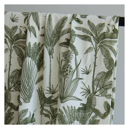 Tissu popeline de viscose motif fleurs kaki Tissu popeline de viscose motif fleurs kaki