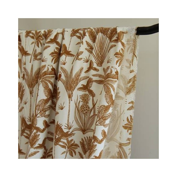 Tissu popeline de viscose motif fleurs camel