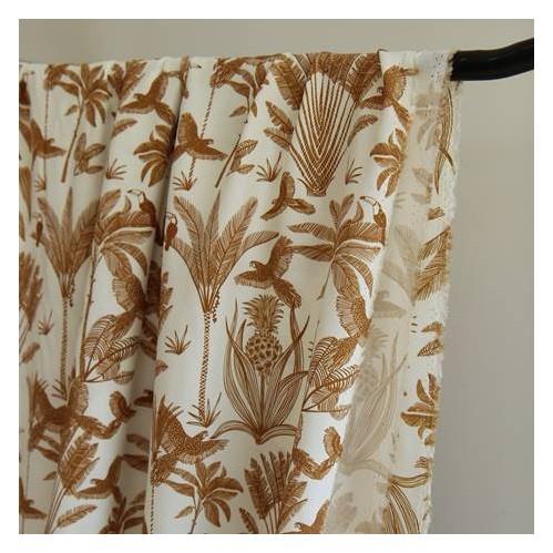 Tissu popeline de viscose motif fleurs camel Tissu popeline de viscose motif fleurs camel