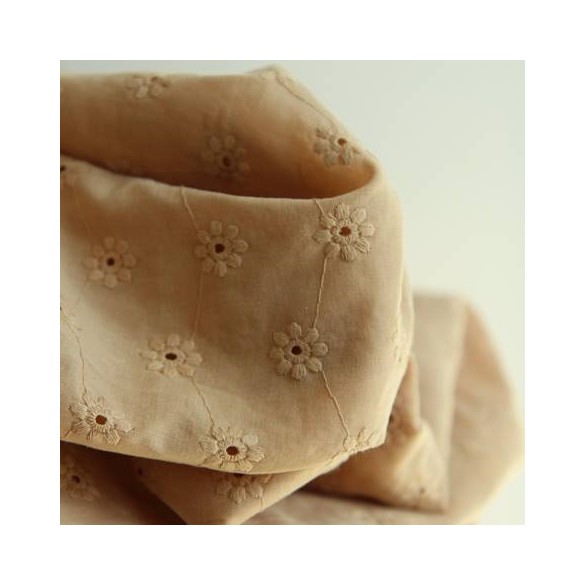tissu broderie anglaise liège - beige