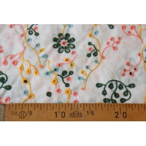 tissu en coton brodé - blanc cassé et couleurs