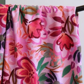joli satin de coton fleurs -  rose