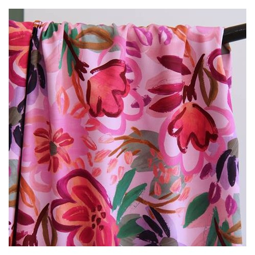 joli satin de coton fleurs - rose joli satin de coton fleurs - rose