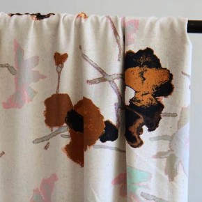 tissu lin et viscose imprimé fleurs caramel