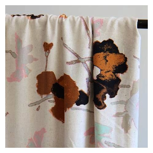 tissu lin et viscose imprimé fleurs caramel tissu lin et viscose imprimé fleurs caramel