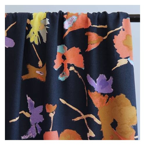 tissu lin et viscose imprimé fleurs marine tissu lin et viscose imprimé fleurs marine
