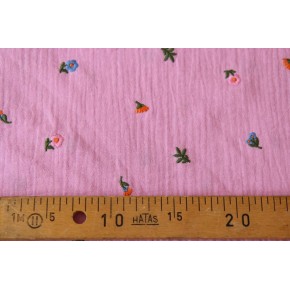 tissu petites fleurs brodées rose - un chat sur un fil