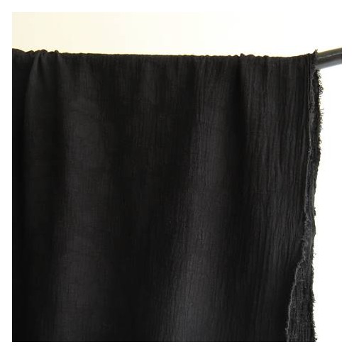 coton et lin jacquard fleurs - noir coton et lin jacquard fleurs - noir