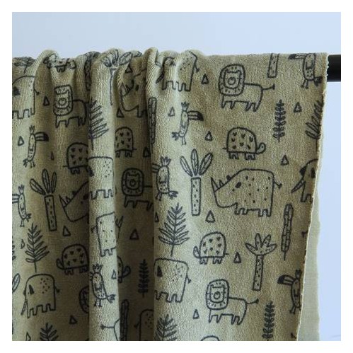 jersey éponge animaux kaki clair jersey éponge animaux kaki clair