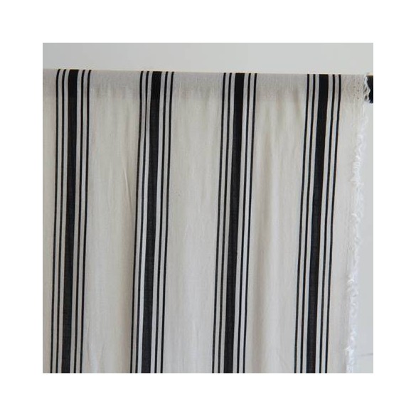 tissu viscose rayures - noir et blanc cassé