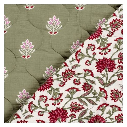 tissu matelassé fleurs - kaki et rose tissu matelassé fleurs - kaki et rose