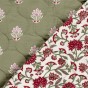 tissu matelassé fleurs - kaki et rose