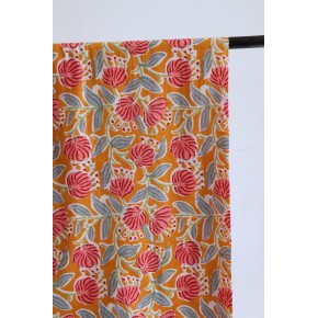 joli coton imprimé block print pour coudre robes ou blouses bohèmes  - un chat sur un fil