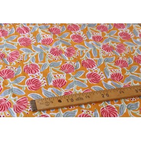 tissu indien block print artisanal - ocre et rose