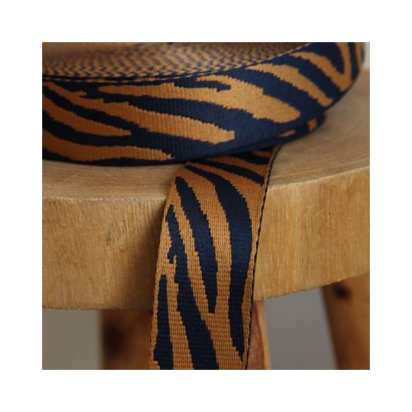 sangle zèbre 38 mm - camel et marine