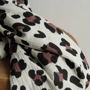 tissu double gaze - léopard BEIGE ET MARRON