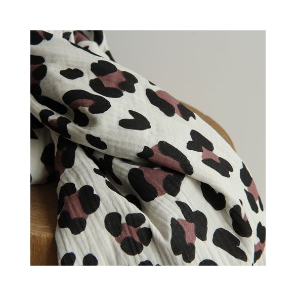 tissu double gaze - léopard BEIGE ET MARRON