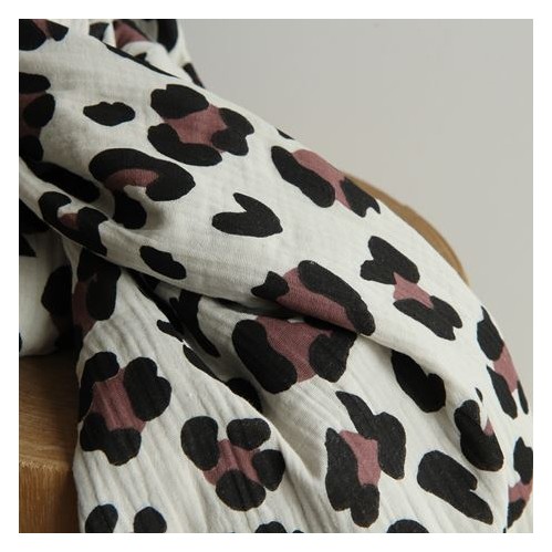 tissu double gaze - léopard BEIGE ET MARRON