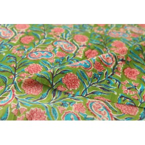 voile de coton imprimé - vert et rose