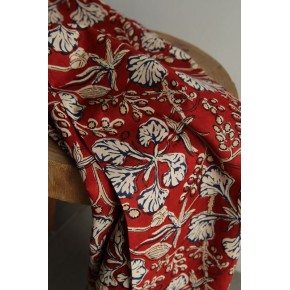 tissu rouge et marine fleuri - voile de coton