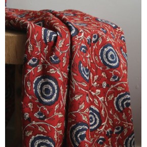 tissu rouge et marine fleuri - voile de coton