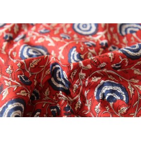 coton imprimé ethnique marine et rouge  - un chat sur un fil