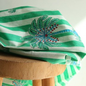 tissu fleurs  et rayures indien - un chat sur un fil