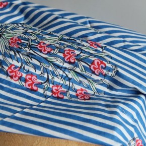 tissu fleurs  et rayures indien - un chat sur un fil