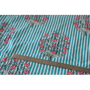 coton imprimé rayures et fleurs - coton indien block print