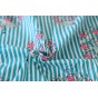 tissu coton indien artisanal rayures et fleurs - bleu turquoise et blanc