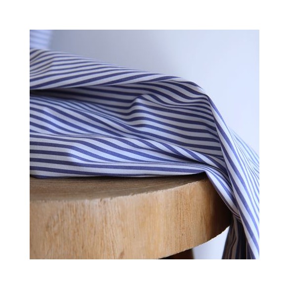 tissu coton rayé - bleu et blanc