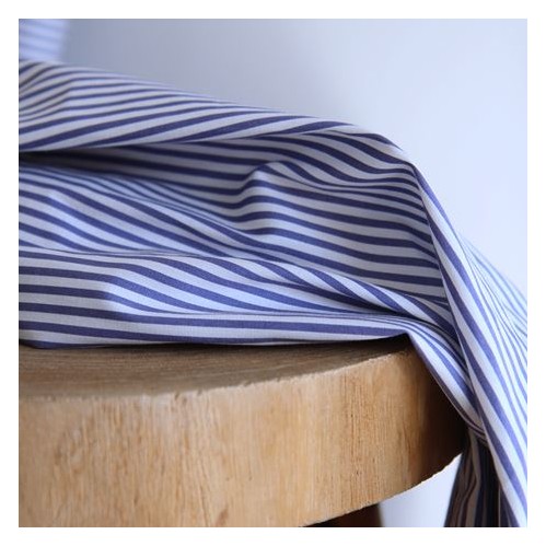 tissu coton rayé - bleu et blanc