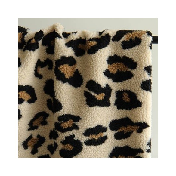 tissu sherpa maille bouclette - léopard