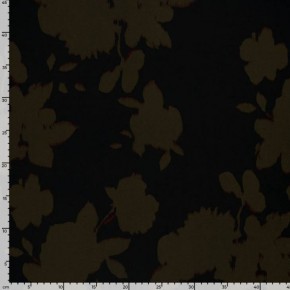 tissu satin de coton fleurs - kaki et noir