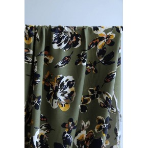 viscose crêpe à fleurs - kaki