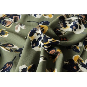 tissu à fleurs kaki et marine - un chat sur un fil