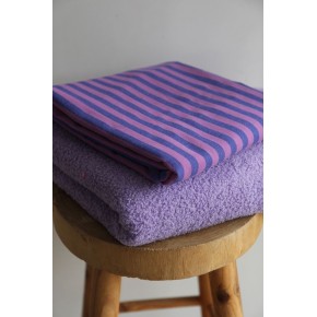 tissu rayé coton  bleu et lavande - un chat sur un fil