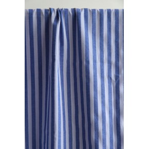 tissu rayé coton  bleu  - un chat sur un fil