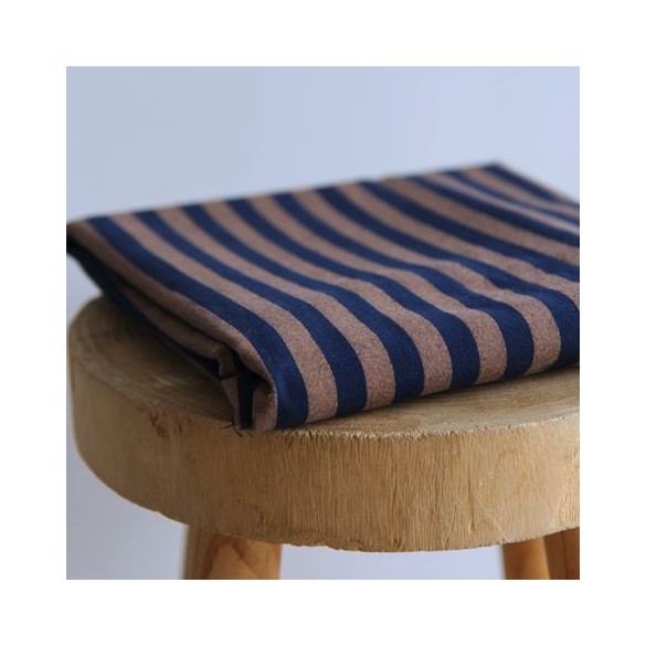 coton rayé marine et marron - un chat sur un fil