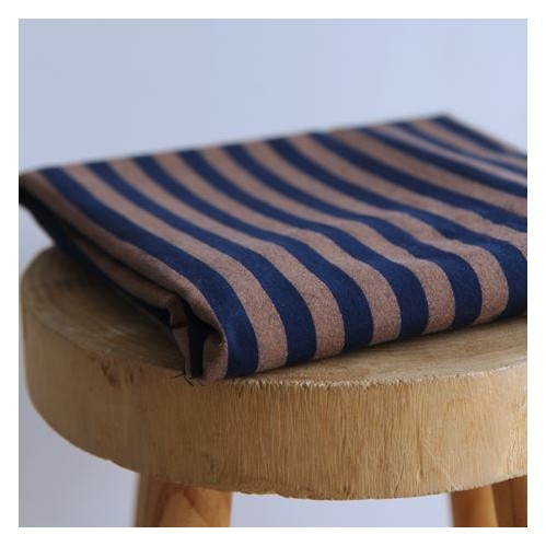 coton rayé marine et marron - un chat sur un fil