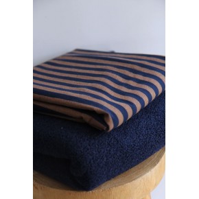 tissu rayé coton marine et marron - un chat sur un fil