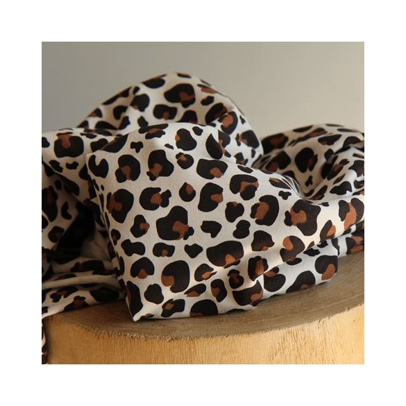 tissu french terry - léopard caramel et beige