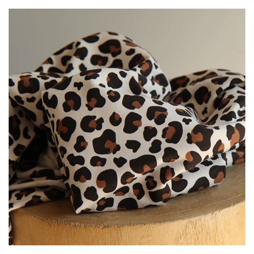 tissu french terry - léopard caramel et beige