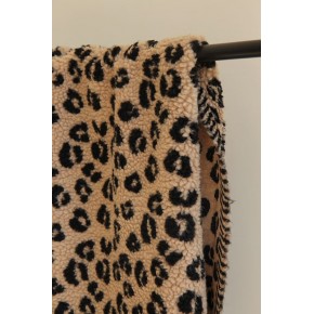 tissu sherpa maille bouclette - léopard camel et noir