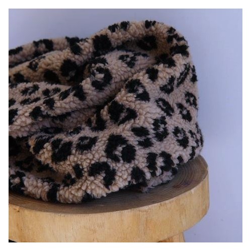 tissu sherpa maille bouclette - léopard taupe et noir