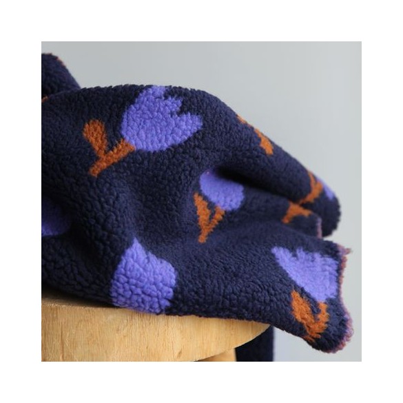 Teddy sherpa flowers - navy