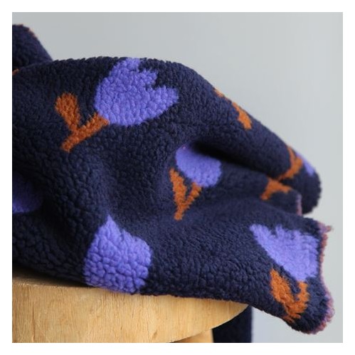 Teddy sherpa flowers - navy