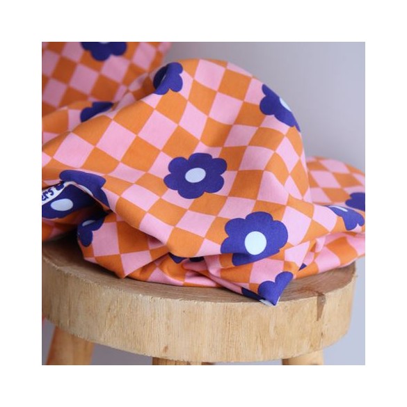 molleton imprimé damiers et fleurs - un chat sur un fil