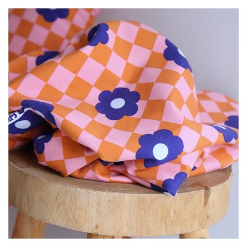 molleton imprimé damiers et fleurs - un chat sur un fil