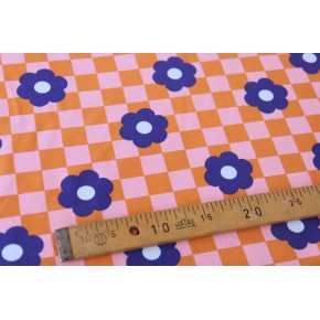 tissu sweat molleton damiers et fleurs - un chat sur un fil